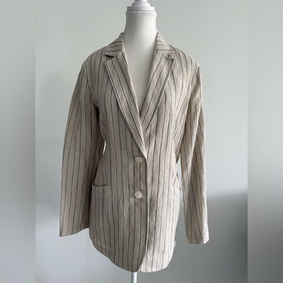 Striped Beige Women's Blazer - Picture 1 of 4